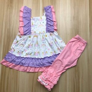 Unicorn lovers cute pink ruffle pants set